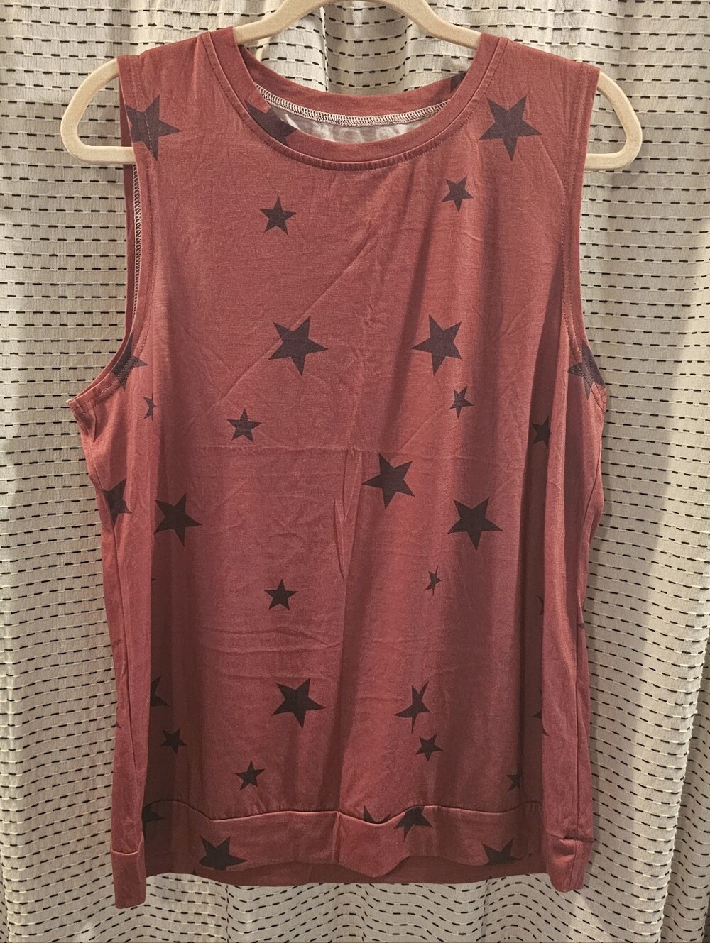 Star Print Sleeveless Tank Top - Antique Red